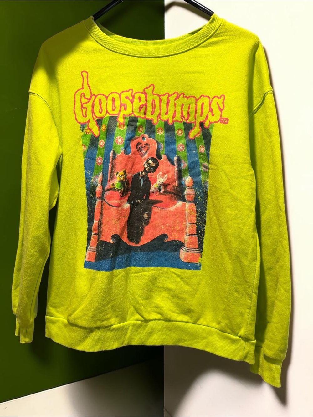 Goosebumps Slappy the Dummy Sweatshirt Neon Green Licensed Graphic Size S